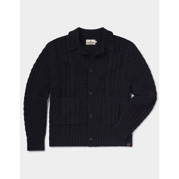 The Normal Brand Cable Cardigan Sweater Mens Size M Navy Aran Chunky Fisherman - Picture 1 of 13